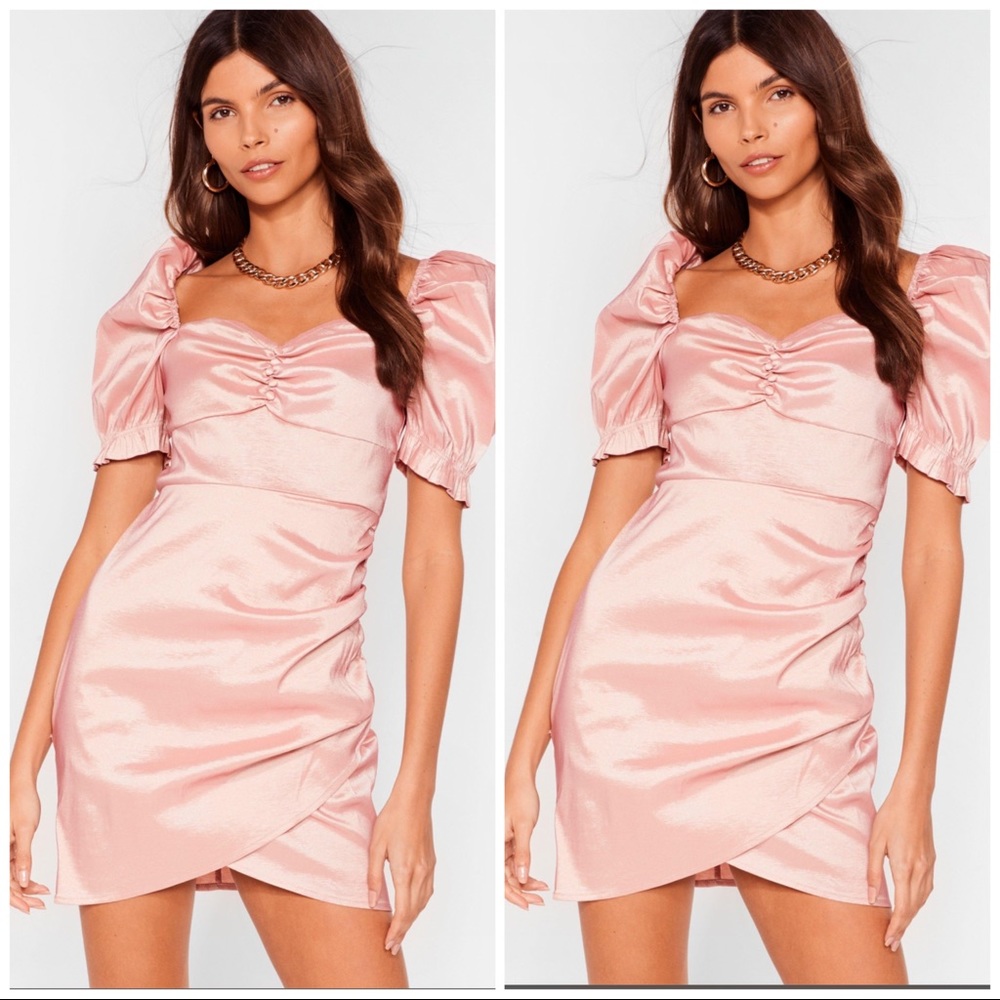 Satin puff sleeve mini dress